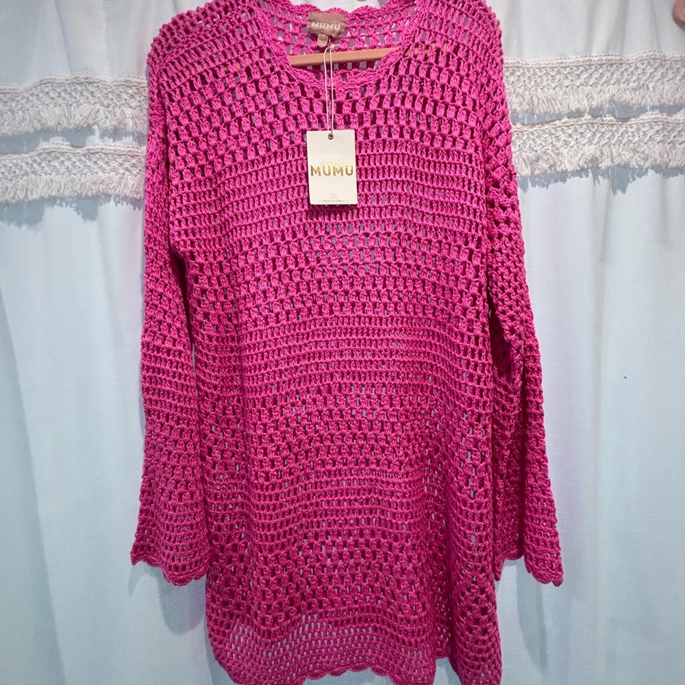 Show Me Your MuMu Pink Crochet Swim Coverup